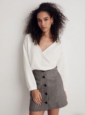 Madewell Ottoman Knit Wrap Long Sleeve Top Cream Size Small